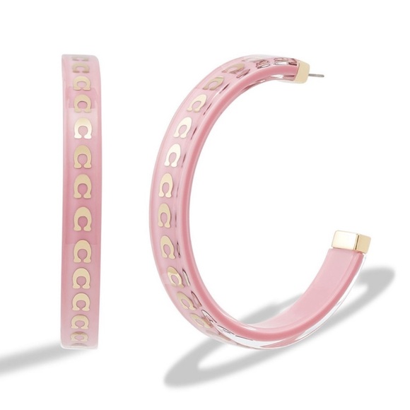 Coach Gold-Tone Signature Resin Hoop Earrings - Picture 1 of 10